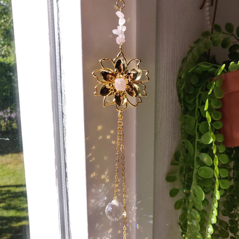 Olivenorma Natural Gravel Lotus Pendant Suncatcher Wind Chime - image 20