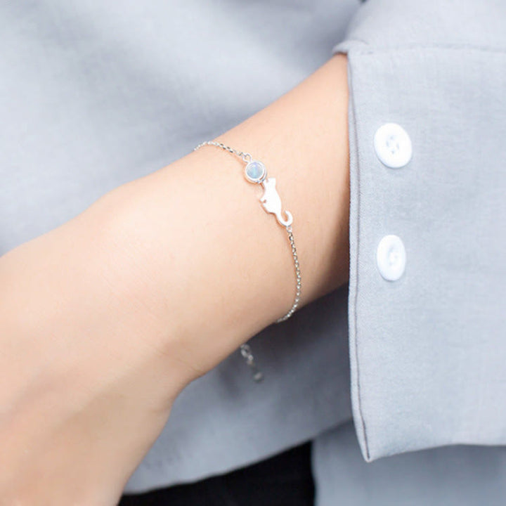 Olivenorma Silver Color Cat Moonstone Pendant Copper Bracelet - image 1