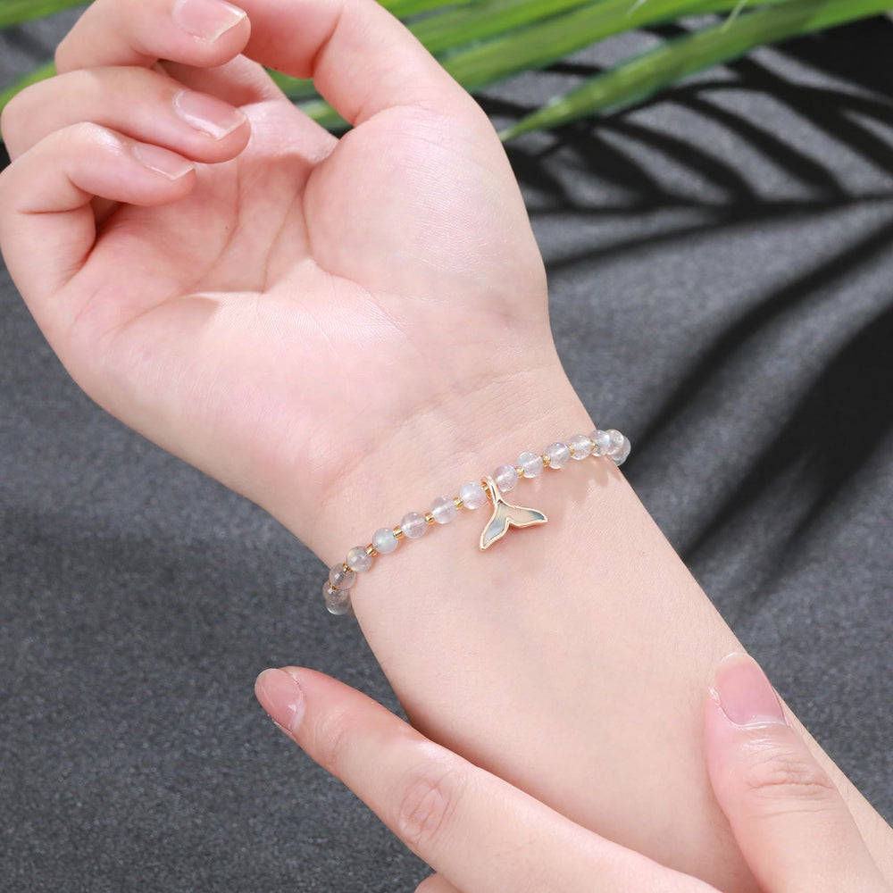 Olivenorma Natural Labradorite Beads Whale Tail Pendant Bracelet - image 1