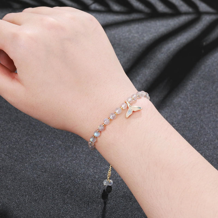Olivenorma Natural Labradorite Beads Whale Tail Pendant Bracelet - image 2