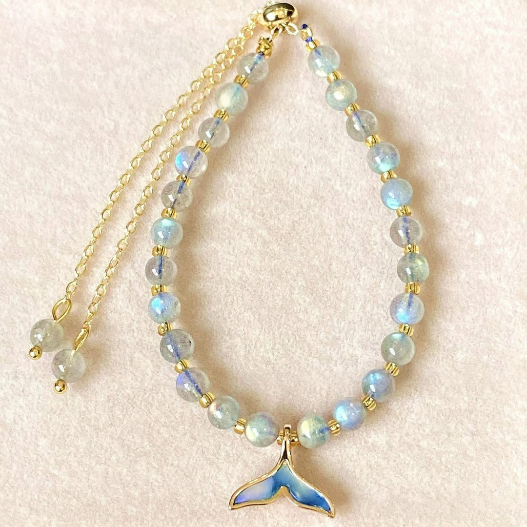 Olivenorma Natural Labradorite Beads Whale Tail Pendant Bracelet - Labradorite - image 0