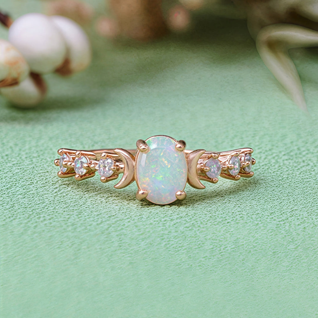 Olivenorma Natural Opal Double Moon Ring - Golden White Opal - US 12 - image 8