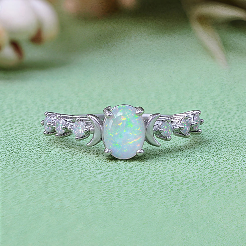 Olivenorma Natural Opal Double Moon Ring - Silver White Opal - US 12 - image 1