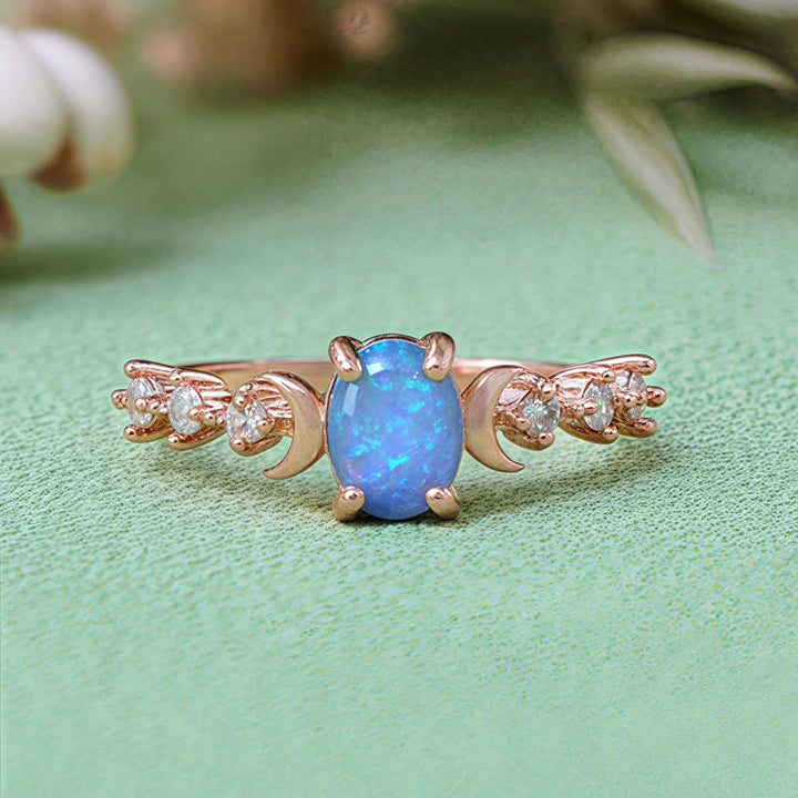 Olivenorma Natural Opal Double Moon Ring - Golden Blue Opal - US 12 - image 15