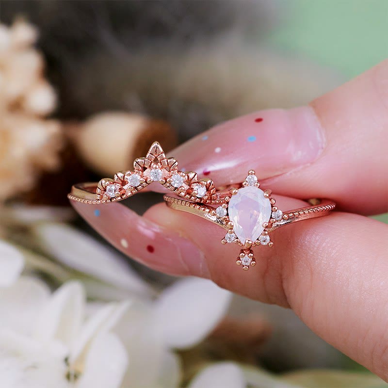 Olivenorma 2Pcs Opalite Simulated Diamond Crown Ring - image 4