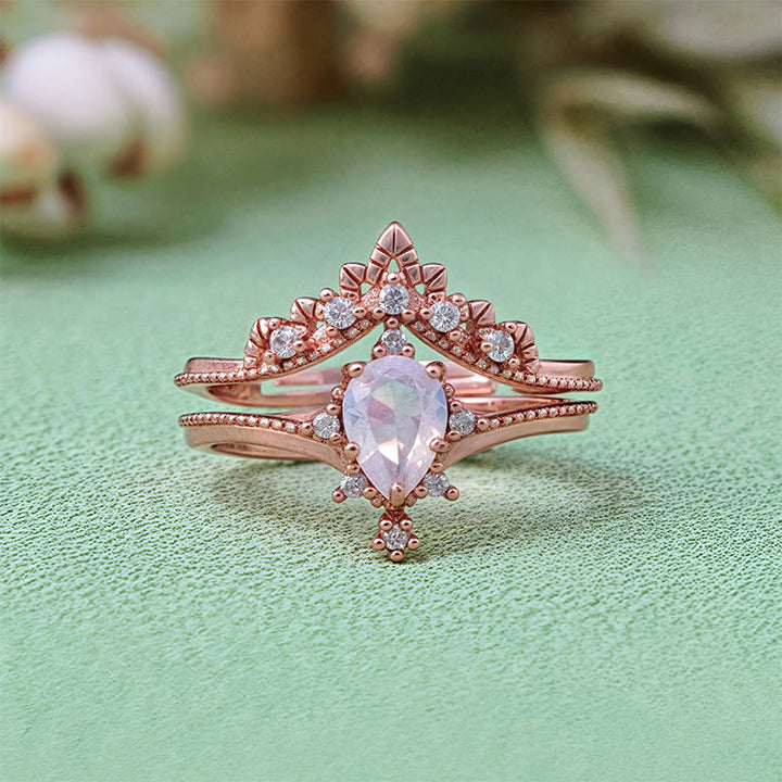 Olivenorma 2Pcs Opalite Simulated Diamond Crown Ring - Rose Gold Opalite - image 1