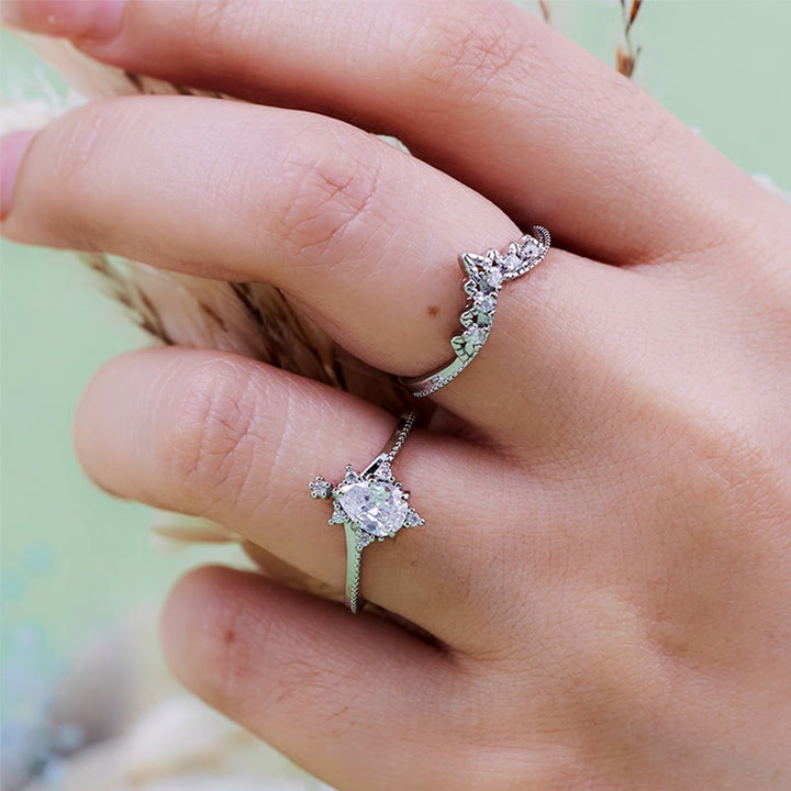 Olivenorma 2Pcs Opalite Simulated Diamond Crown Ring - image 13