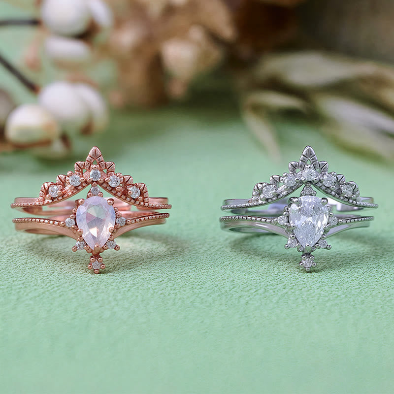 Olivenorma 2Pcs Opalite Simulated Diamond Crown Ring - image 0