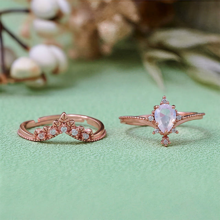 Olivenorma 2Pcs Opalite Simulated Diamond Crown Ring - image 9