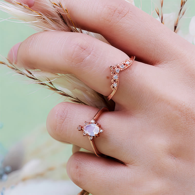 Olivenorma 2Pcs Opalite Simulated Diamond Crown Ring - image 3