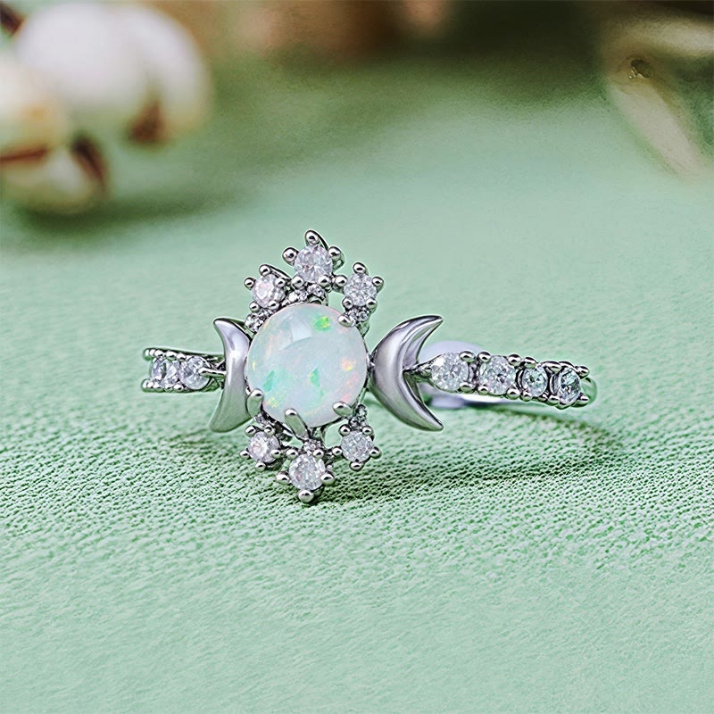 Olivenorma White Opal White Zircon Triple Moon Goddess Ring - image 4