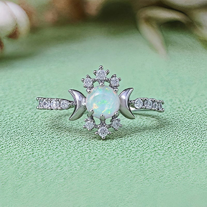 Olivenorma White Opal White Zircon Triple Moon Goddess Ring - US 10 - image 0