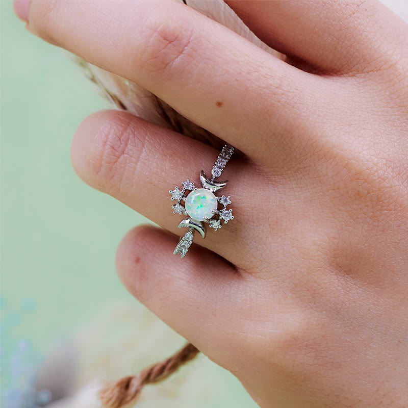 Olivenorma White Opal White Zircon Triple Moon Goddess Ring - image 1