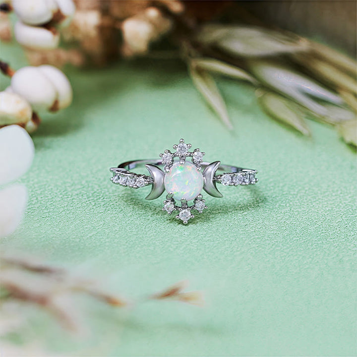Olivenorma White Opal White Zircon Triple Moon Goddess Ring - image 6