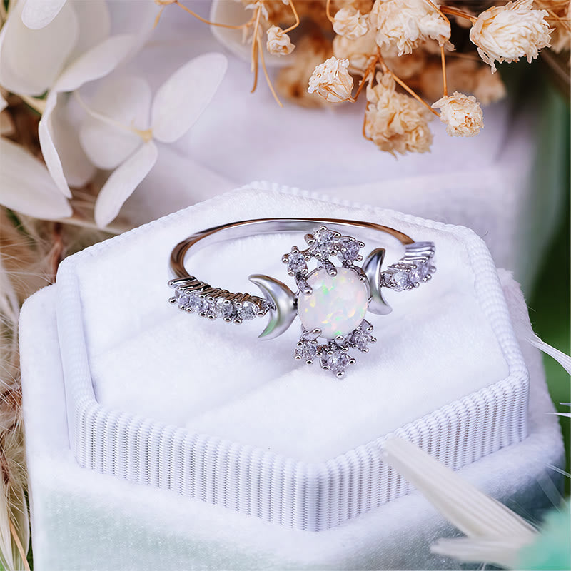 Olivenorma White Opal White Zircon Triple Moon Goddess Ring - image 3