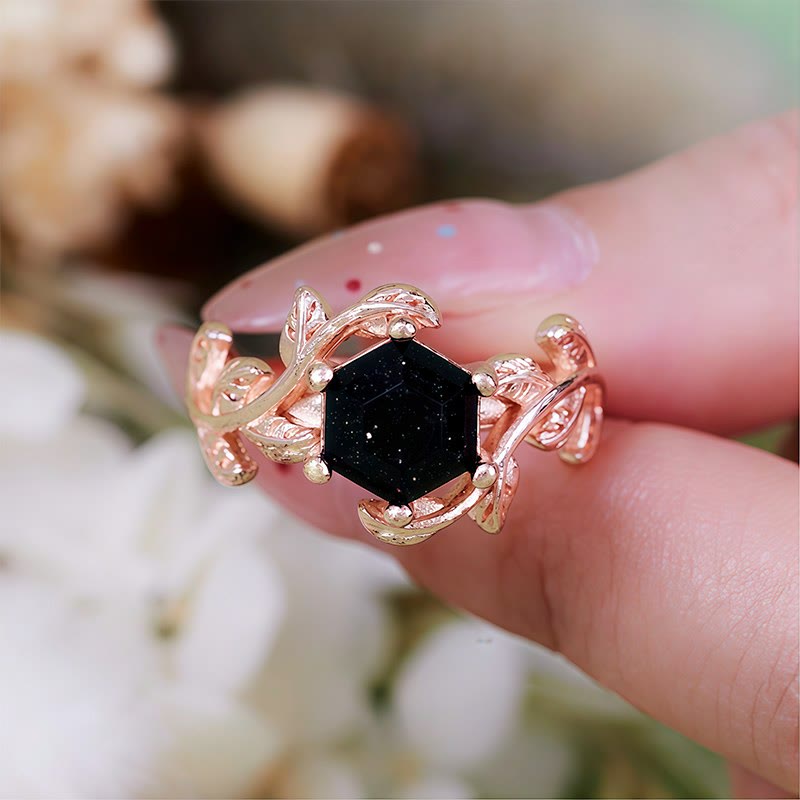 Olivenorma Hexagon Cut Blue Sandstone Twisted Leaf Ring - image 2