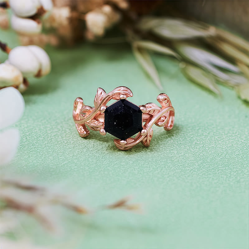 Olivenorma Hexagon Cut Blue Sandstone Twisted Leaf Ring - image 6