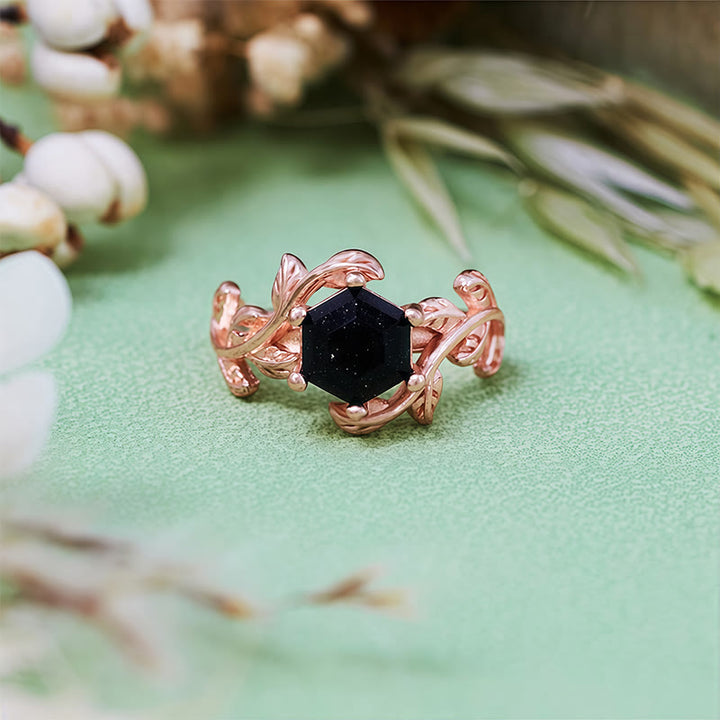 Olivenorma Hexagon Cut Blue Sandstone Twisted Leaf Ring - image 6