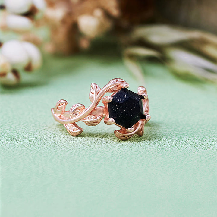 Olivenorma Hexagon Cut Blue Sandstone Twisted Leaf Ring - image 5