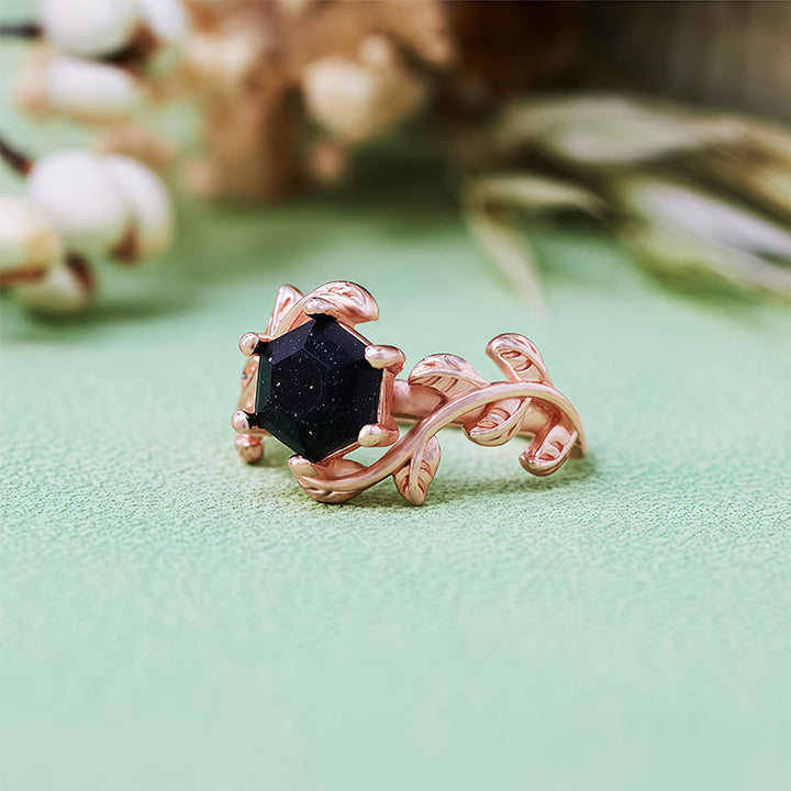 Olivenorma Hexagon Cut Blue Sandstone Twisted Leaf Ring - image 4