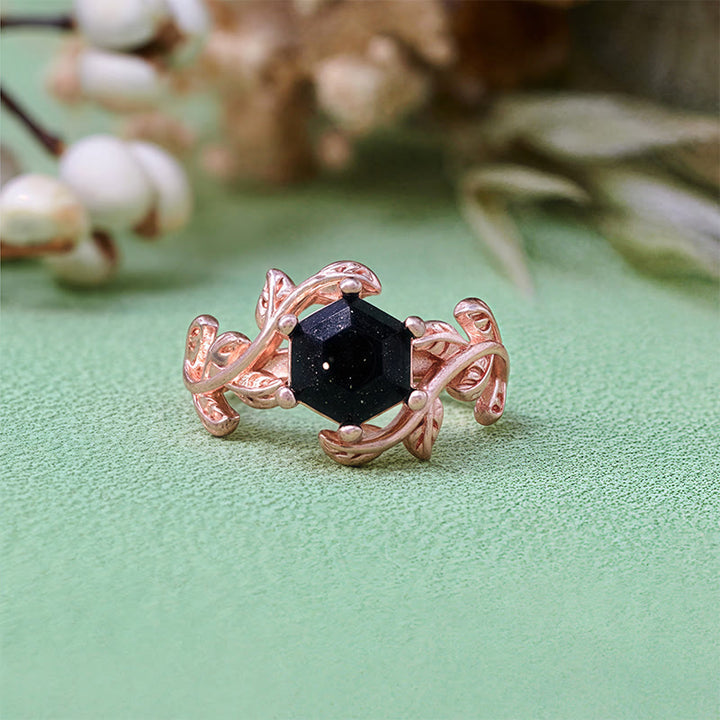 Olivenorma Hexagon Cut Blue Sandstone Twisted Leaf Ring - US 11 - image 0