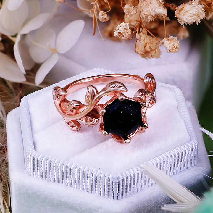Olivenorma Hexagon Cut Blue Sandstone Twisted Leaf Ring - image 3