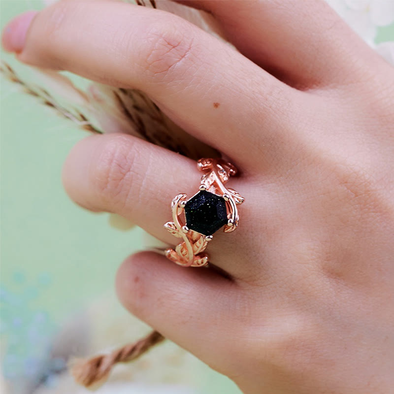 Olivenorma Hexagon Cut Blue Sandstone Twisted Leaf Ring - image 1