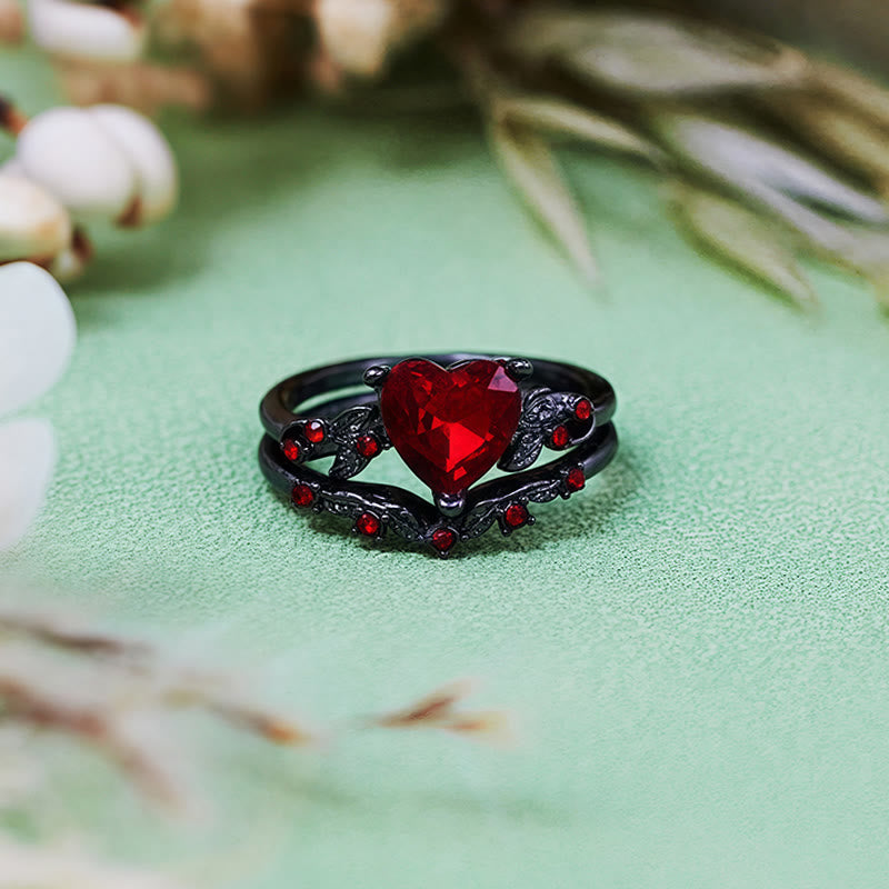 Olivenorma 2Pcs Heart Ruby Quartz Black Ring Set - image 8