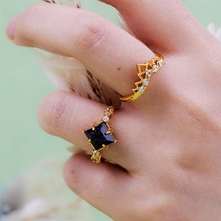 Olivenorma "Princess Crown" 2 Pcs Blue Sandstone Ring Set - image 3