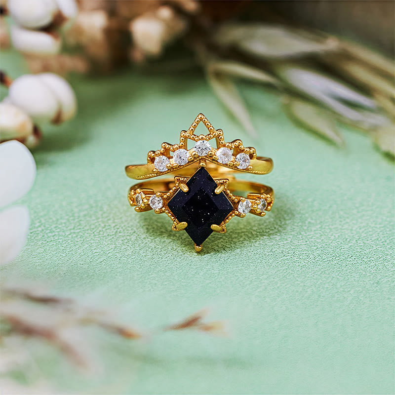 Olivenorma "Princess Crown" 2 Pcs Blue Sandstone Ring Set - image 7