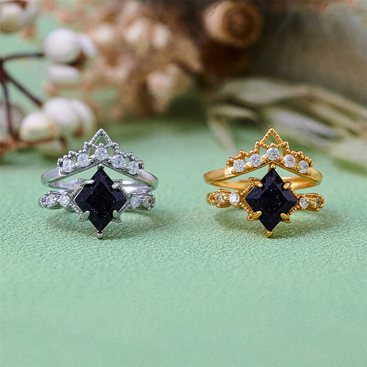 Olivenorma "Princess Crown" 2 Pcs Blue Sandstone Ring Set - image 0