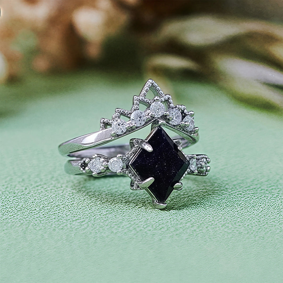 Olivenorma "Princess Crown" 2 Pcs Blue Sandstone Ring Set - image 15