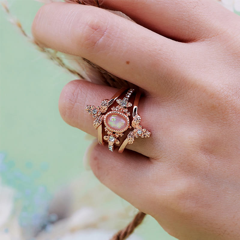 Olivenorma 3Pcs Opal White Zircon Ring Set - image 1