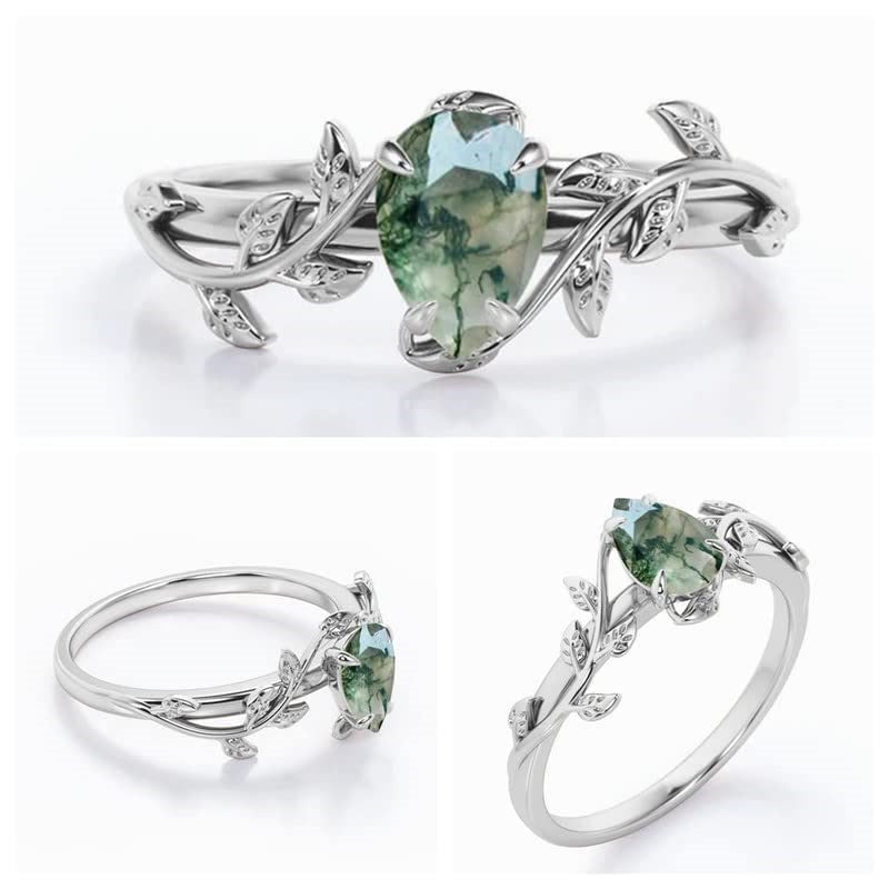 FREE Today: Pear Cut Moss Agate Twisted Leaf Engagement Ring - image 4