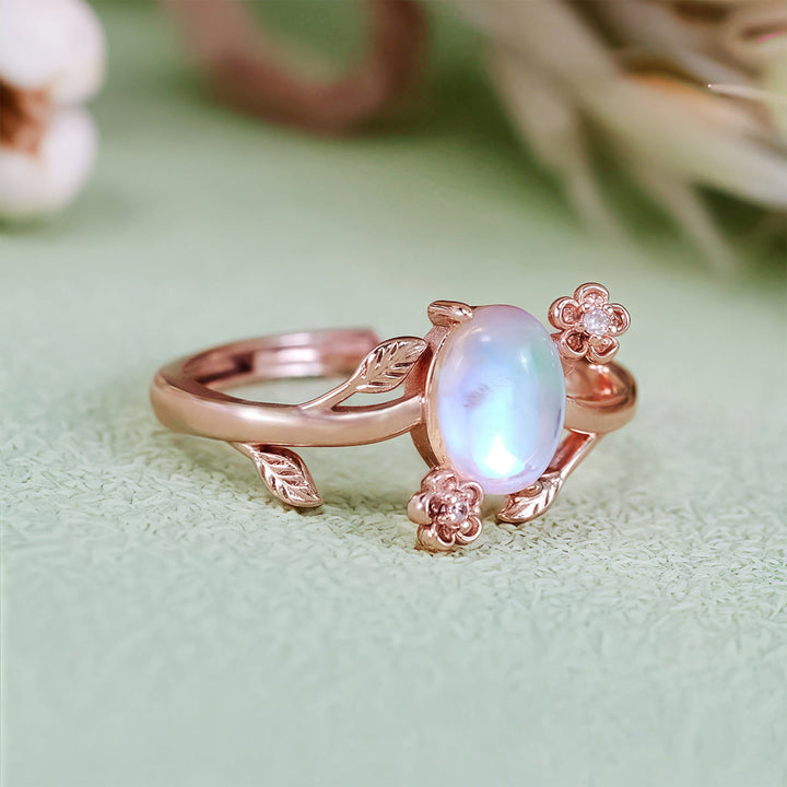 Olivenorma Oval Cut Moonstone Vine Flower Ring - image 3
