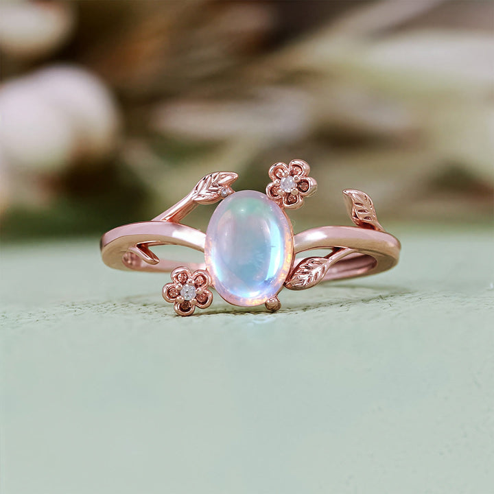 Olivenorma Oval Cut Moonstone Vine Flower Ring - Moonstone - image 0