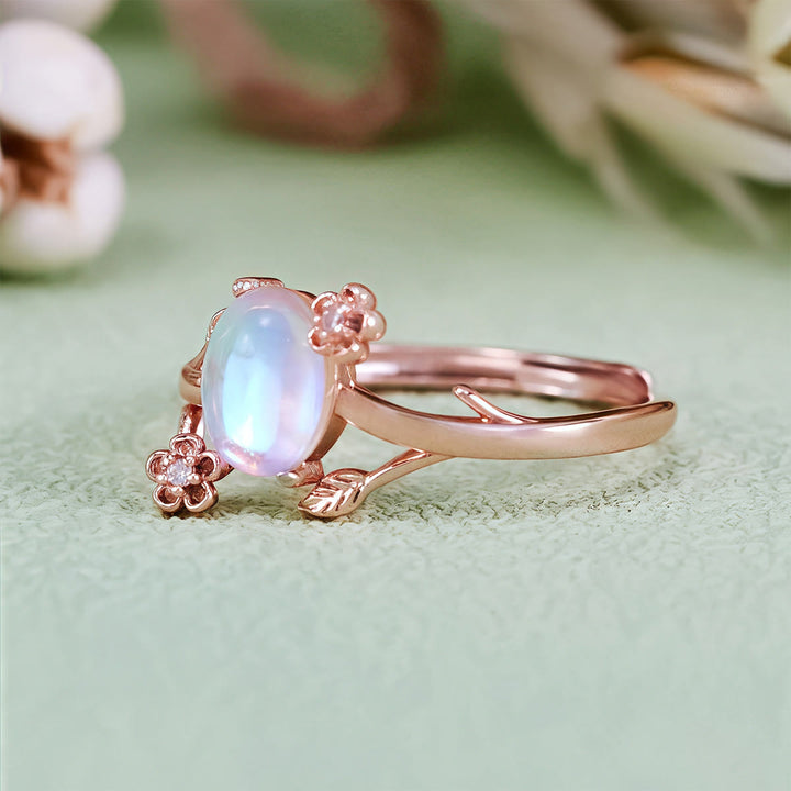 Olivenorma Oval Cut Moonstone Vine Flower Ring - image 2