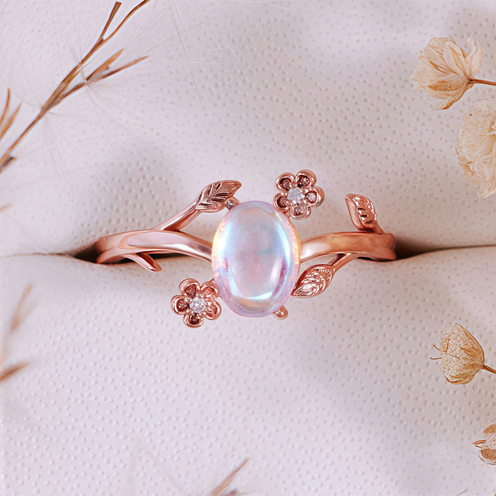 Olivenorma Oval Cut Moonstone Vine Flower Ring - image 5