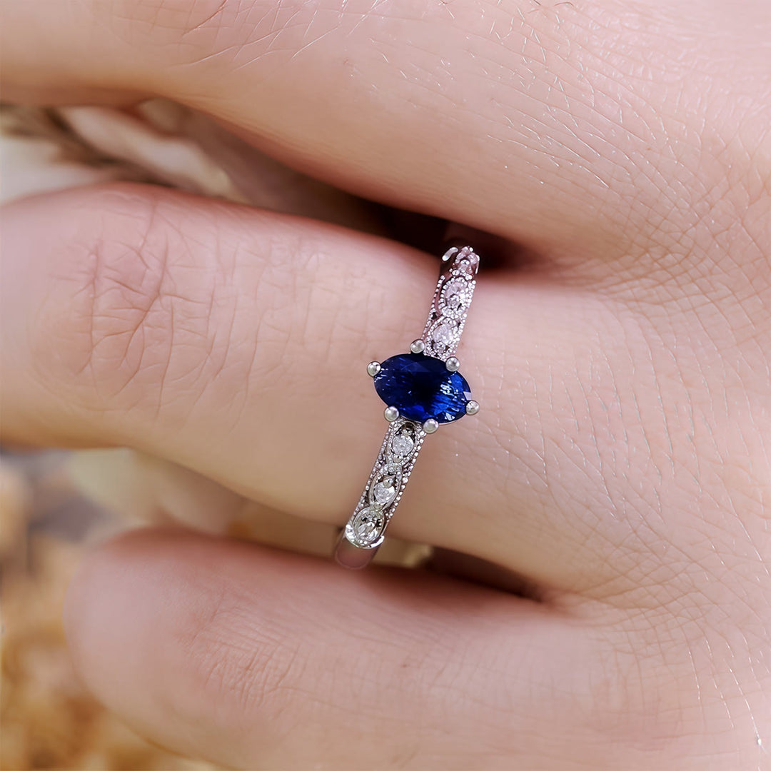 Olivenorma Retro Exquisite Oval Cut Sapphire Ring - image 1