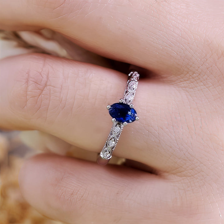 Olivenorma Retro Exquisite Oval Cut Sapphire Ring - image 1