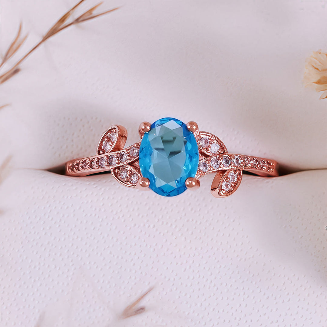 Olivenorma Oval Cut Blue Topaz Wrapped Leaf Ring - image 5