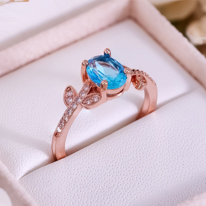 Olivenorma Oval Cut Blue Topaz Wrapped Leaf Ring - image 6
