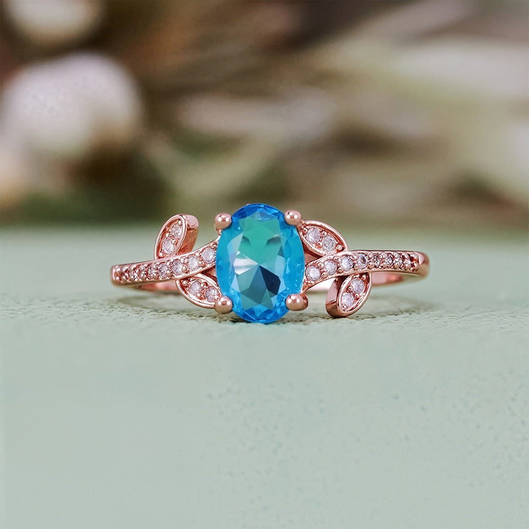 Olivenorma Oval Cut Blue Topaz Wrapped Leaf Ring - US 10 - image 0
