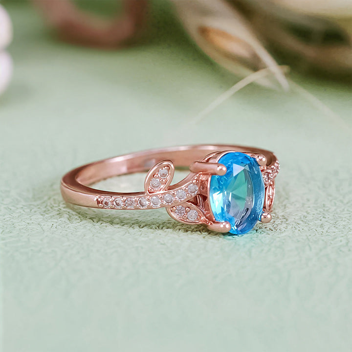 Olivenorma Oval Cut Blue Topaz Wrapped Leaf Ring - image 4