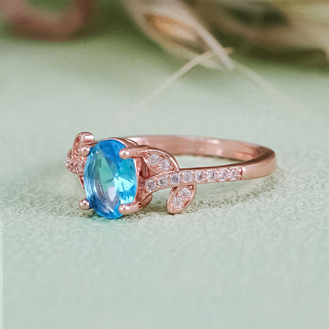 Olivenorma Oval Cut Blue Topaz Wrapped Leaf Ring - image 2