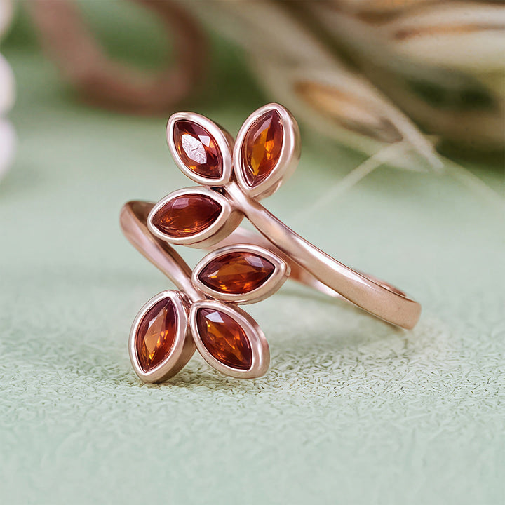 Olivenorma Garnet Leaf Shape Adjustable Ring - image 2