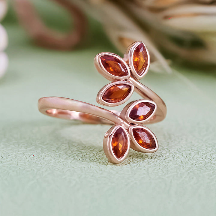 Olivenorma Garnet Leaf Shape Adjustable Ring - image 4