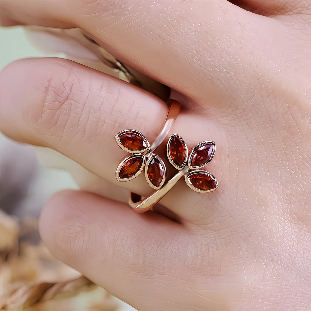 Olivenorma Garnet Leaf Shape Adjustable Ring - image 1