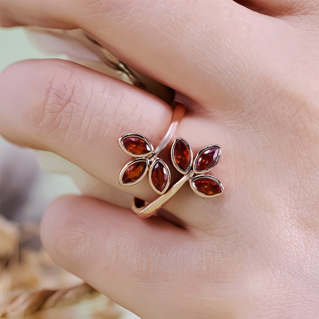 Olivenorma Garnet Leaf Shape Adjustable Ring - image 1