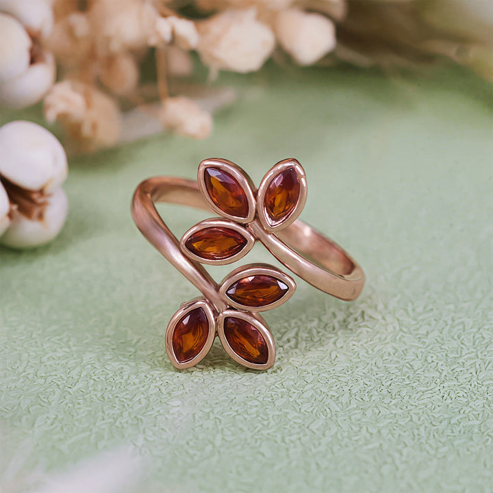 Olivenorma Garnet Leaf Shape Adjustable Ring - image 3